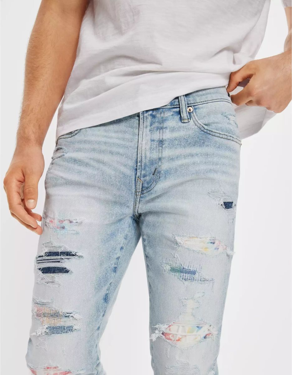 Jean American Eagle AE Pride AirFlexPatched Athlétiques Mince Bleu Homme | KED-84790654